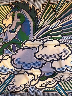 Hermes Carre 70 Pegasus Scarf, variety of blues.
